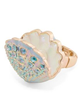 BETSEY JOHNSON Gold Plated Crystal Clam Shell Stretch Ring